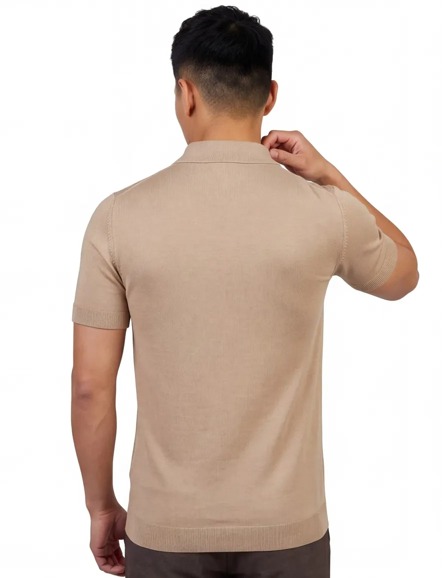 Beige doorknoop polo Born with Appetite fulton knitted