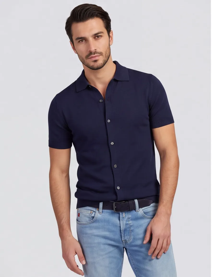 Navy doorknoop polo Born with Appetite met boord