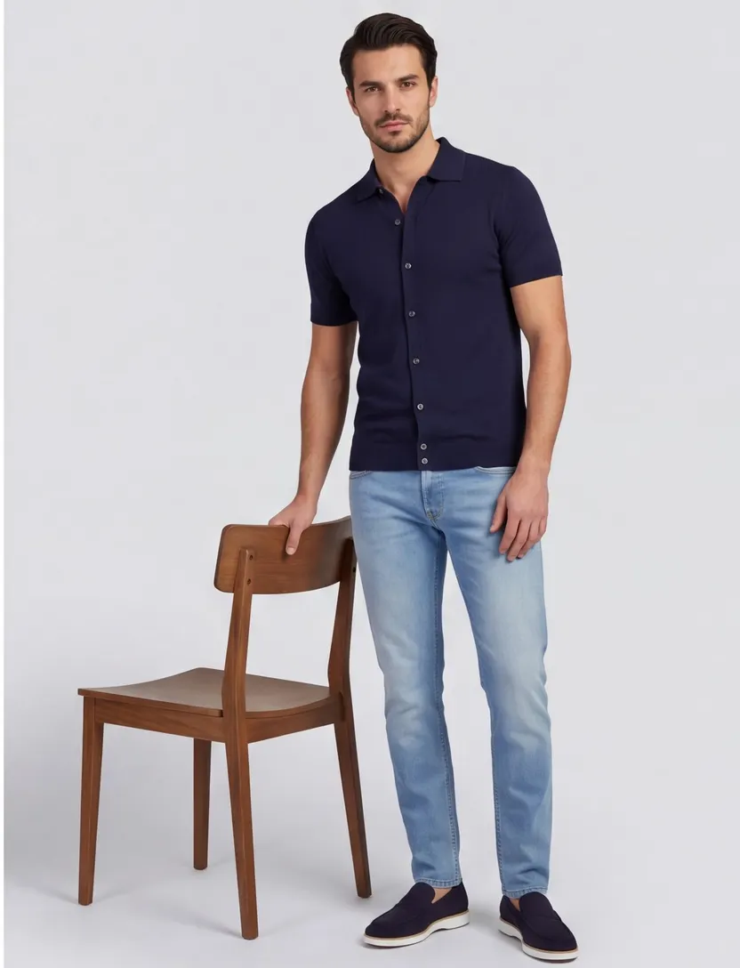 Doorknoop polo Born with Appetite navy korte mouw fulton knitted