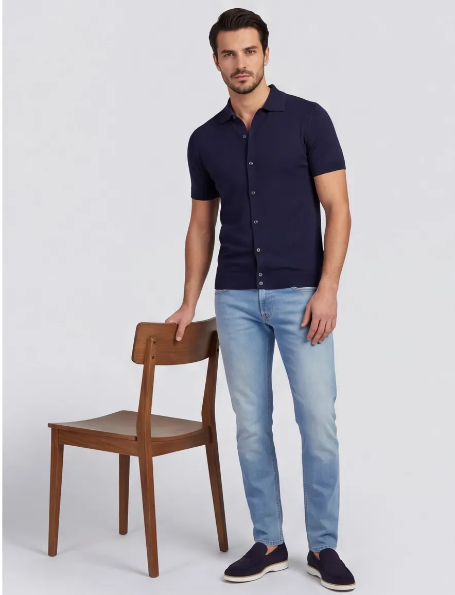 Navy doorknoop polo Born with Appetite met boord