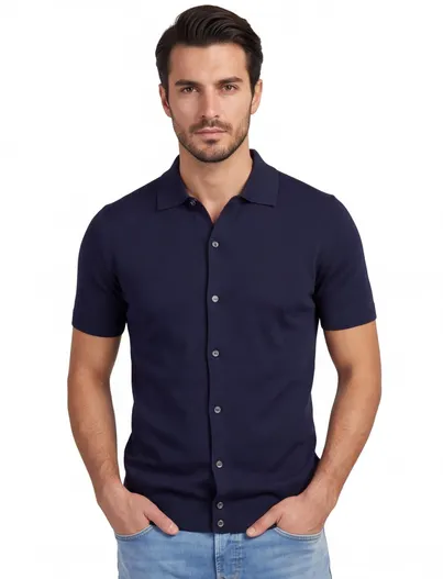 Born With Appetite Doorknoop polo Born with Appetite navy korte mouw fulton knitted