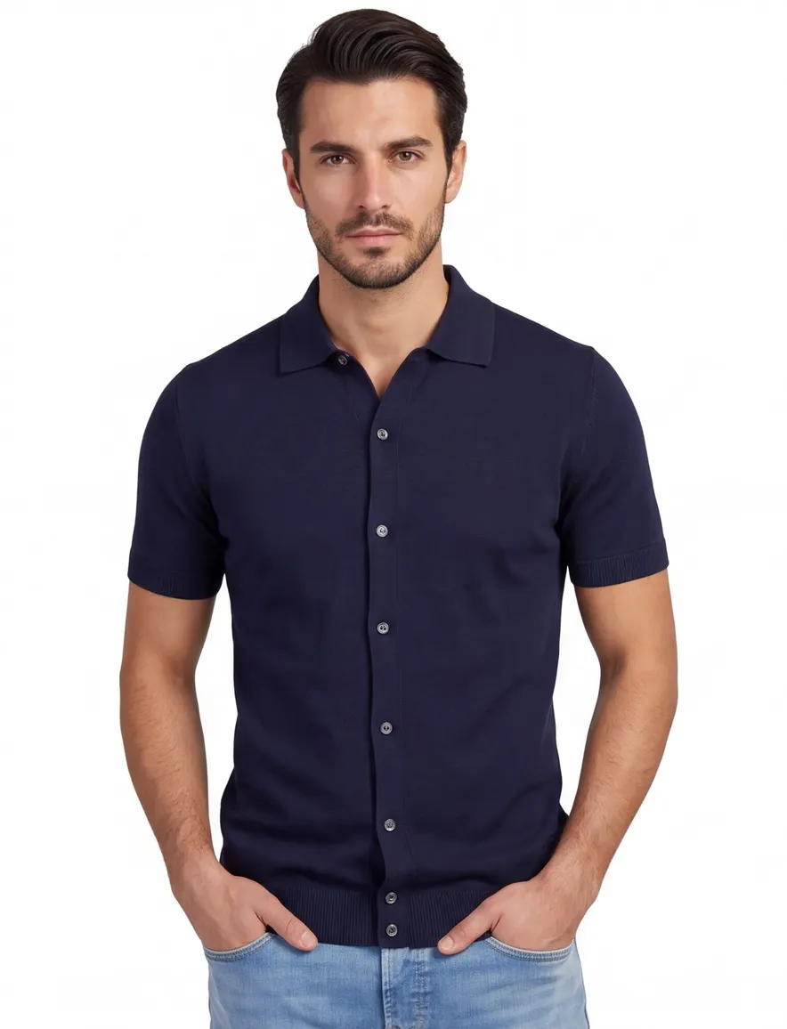 Navy doorknoop polo Born with Appetite met boord