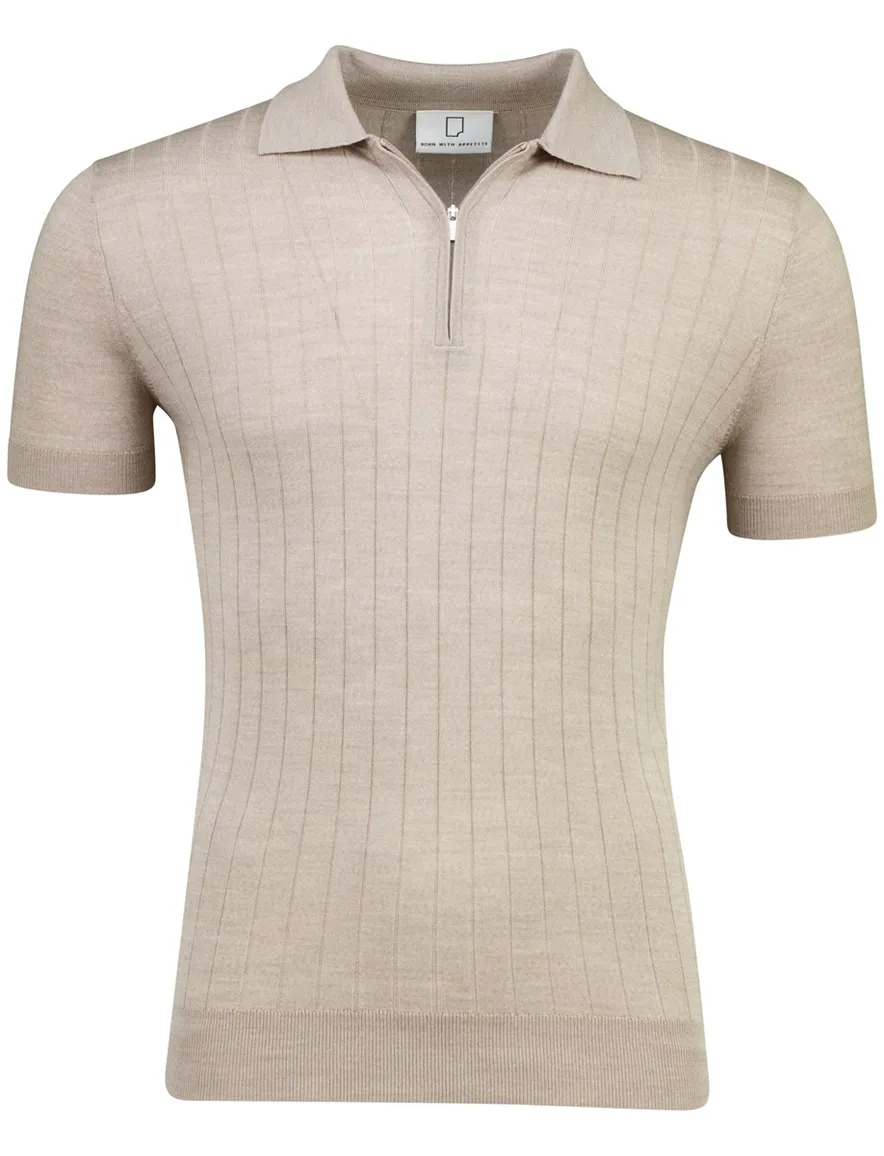 Beige polo Born with Appetite met boord ritssluiting
