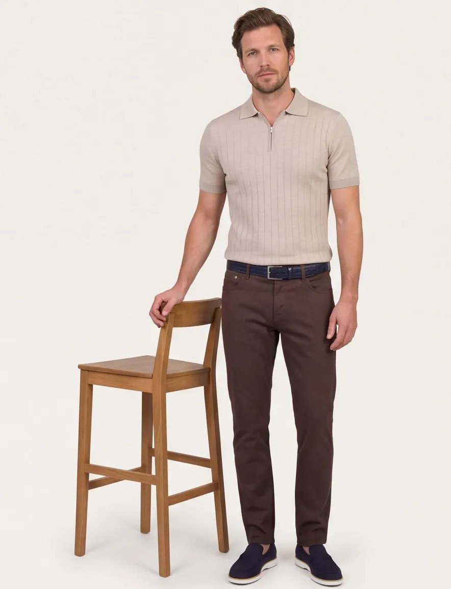 Beige polo Born with Appetite met boord ritssluiting