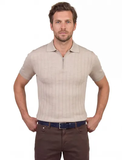 Born With Appetite Beige polo Born with Appetite met boord ritssluiting