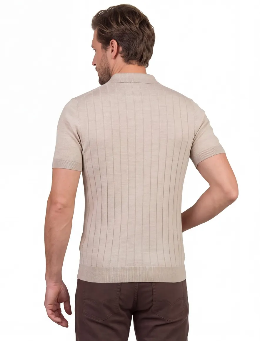 Beige polo Born with Appetite met boord ritssluiting