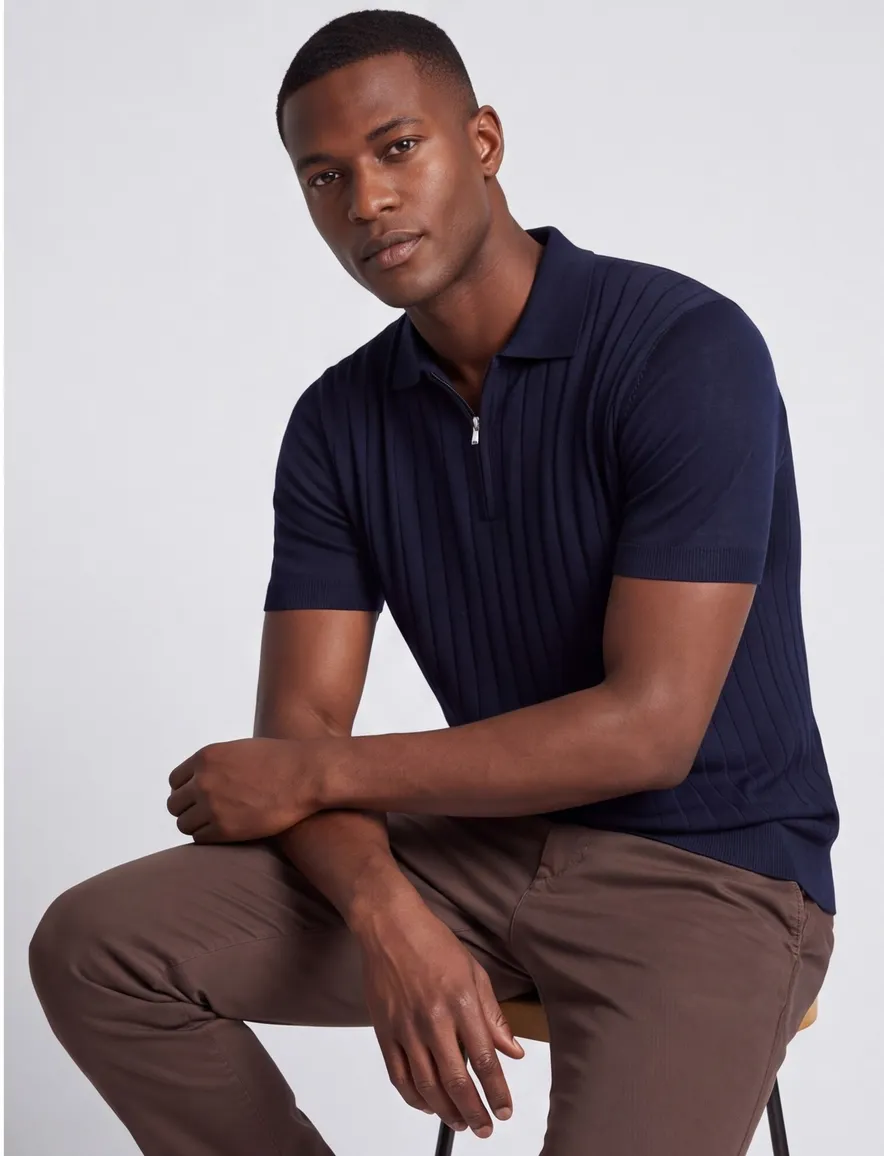 Navy polo Born with Appetite korte mouw met boord