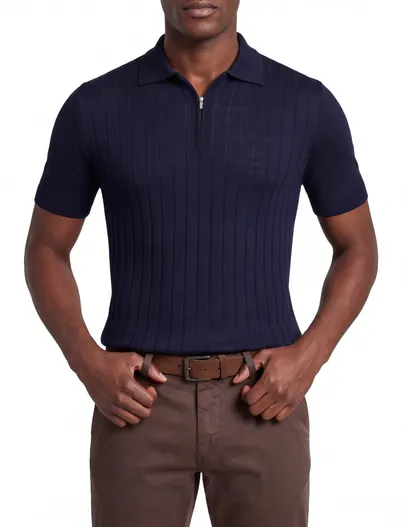 Born With Appetite Polo Born with Appetite navy knitted korte mouw boord rits