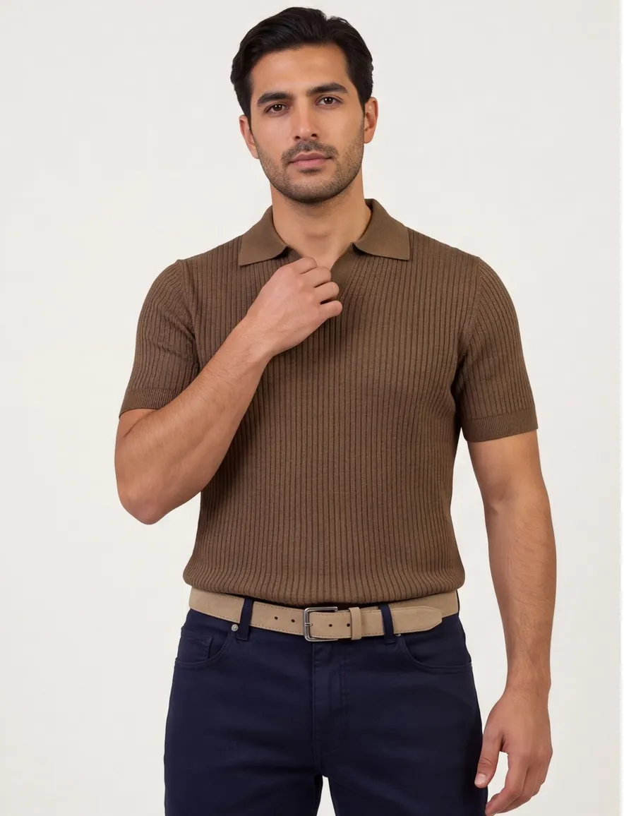 Born with Appetite Richard knitted polo bruin
