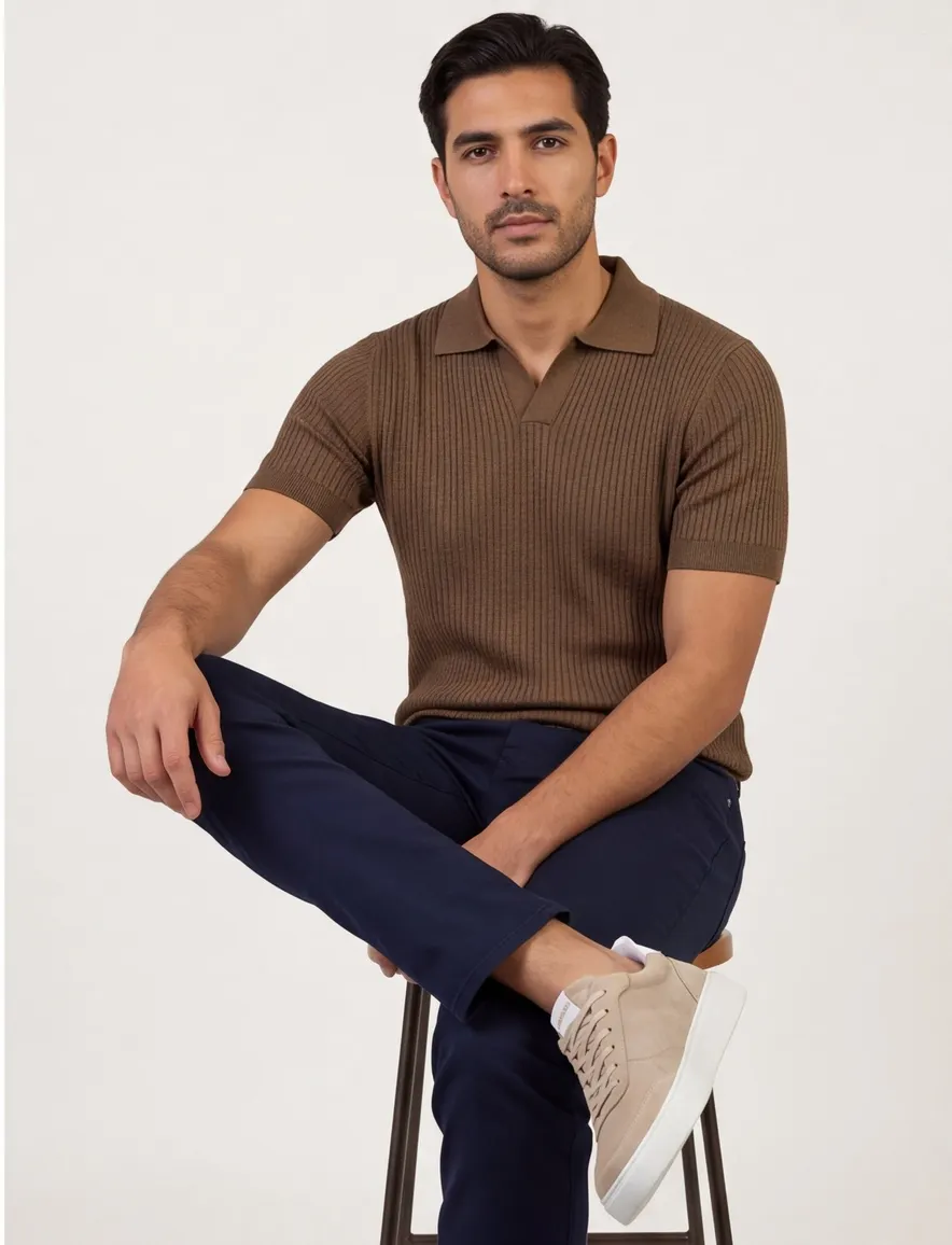 Born with Appetite Richard knitted polo bruin