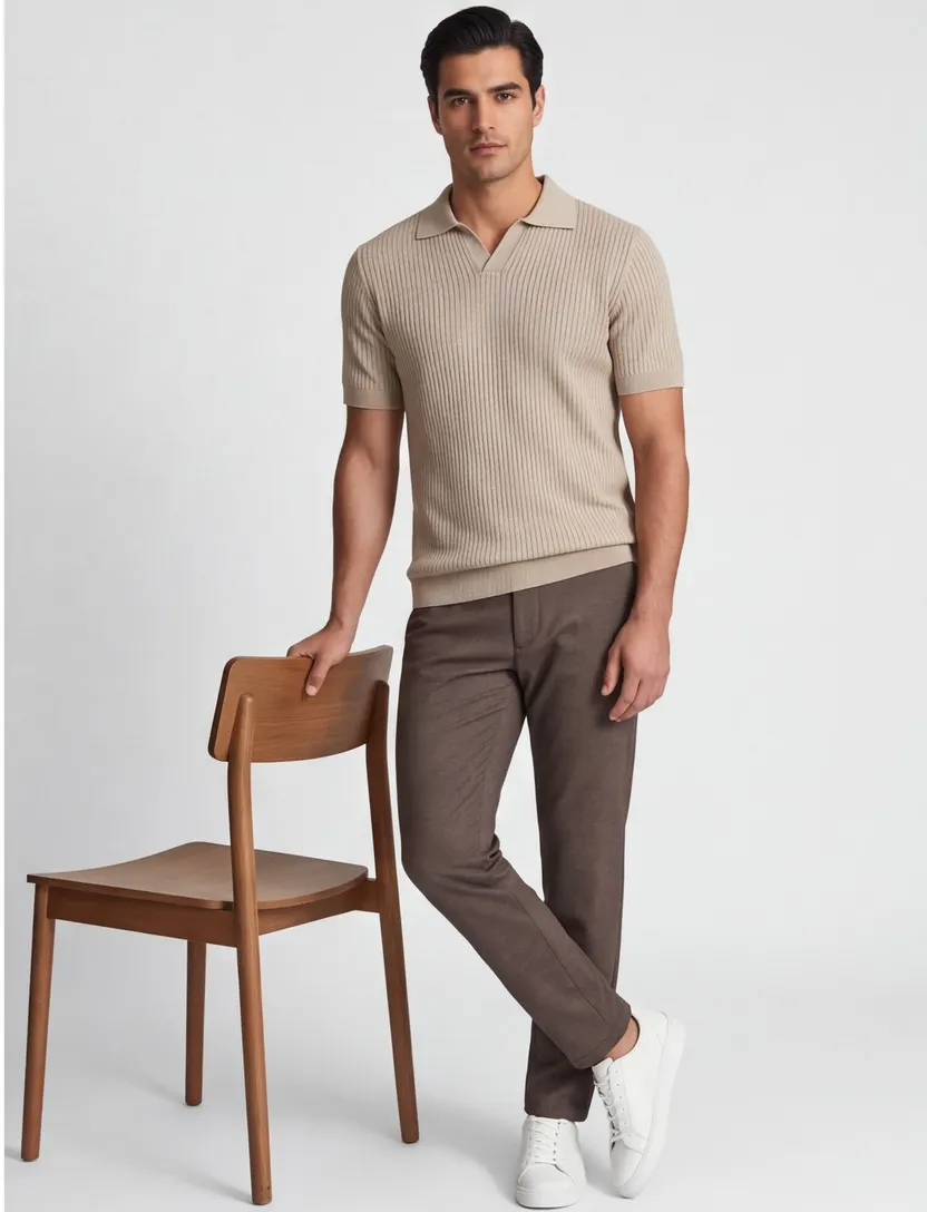 Beige polo Born with Appetite Richard knitted 100% katoen