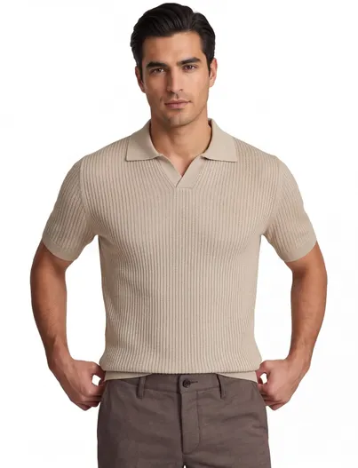 Born With Appetite Polo beige knitted Born with Appetite Richard v-hals korte mouw