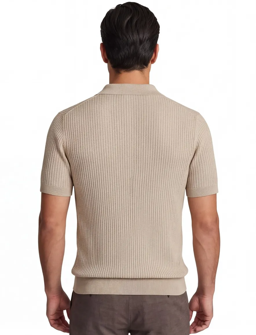 Polo beige knitted Born with Appetite Richard v-hals korte mouw