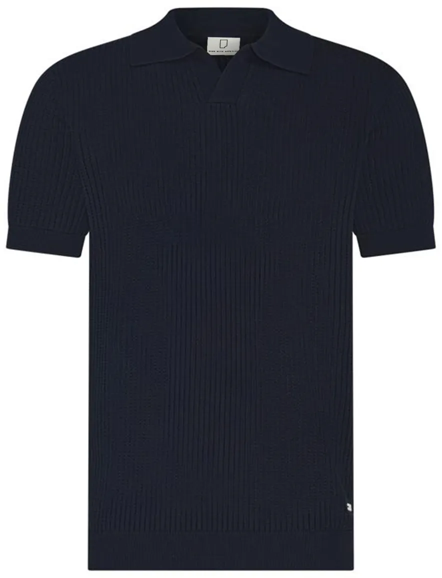 Polo navy knitted Born with Appetite Richard v-hals korte mouw