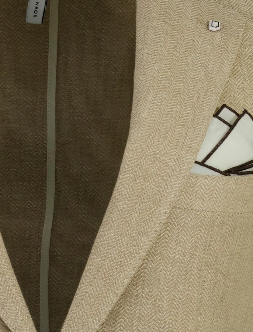 Linnen colbert met voering Born with Appetite beige slim fit