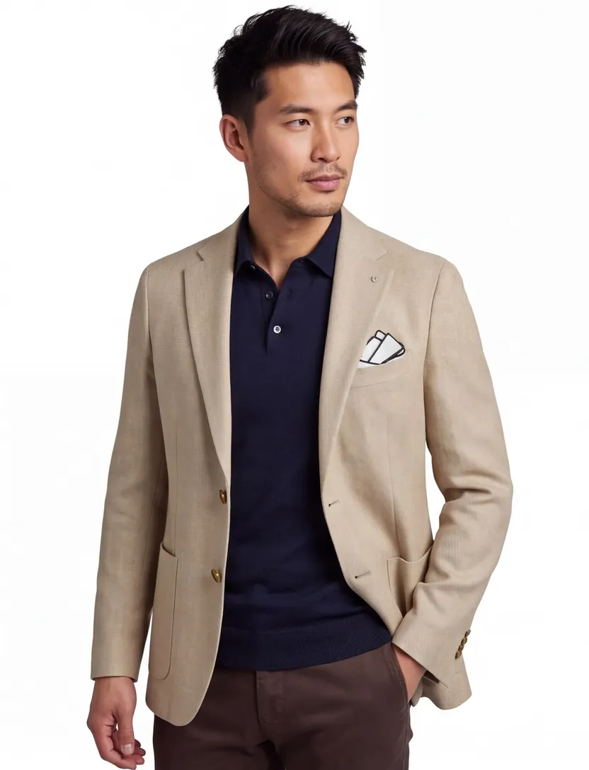 Linnen colbert met voering Born with Appetite beige slim fit