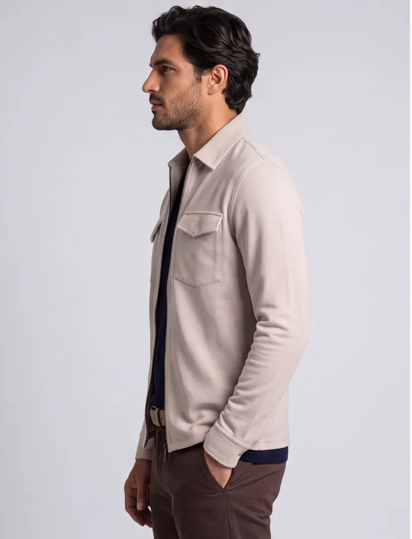 Overshirt beige geprint Born with Appetite rits normale fit