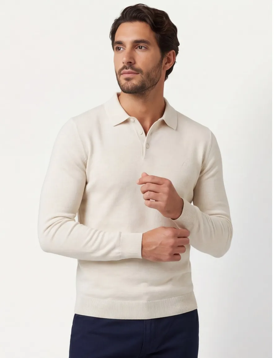 Crème polo Scotland Blue plince lange mouw