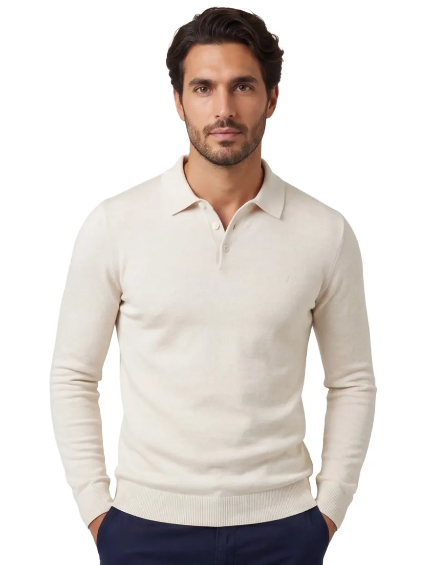 Crème polo Scotland Blue plince lange mouw