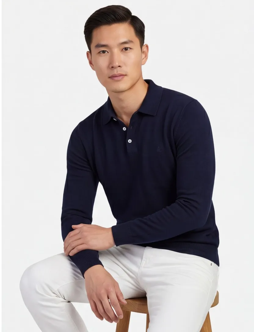 Polo Scotland Blue navy normale fit met boord