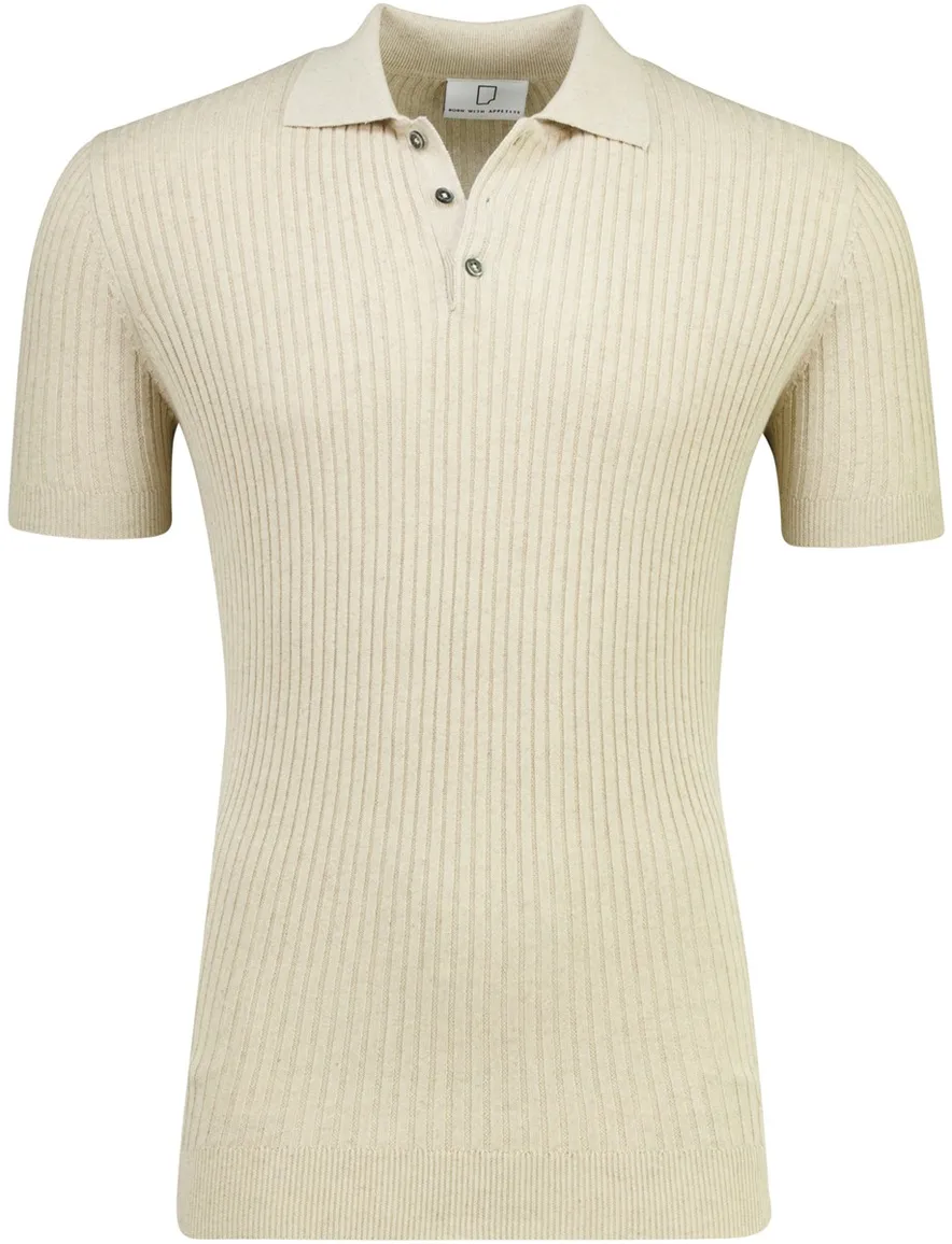 Beige polo Born with Appetite korte mouw gebreid