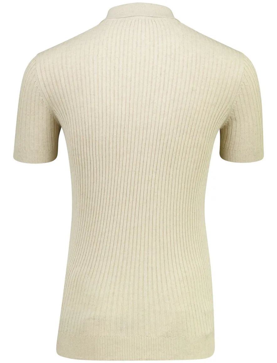 Beige polo Born with Appetite korte mouw gebreid