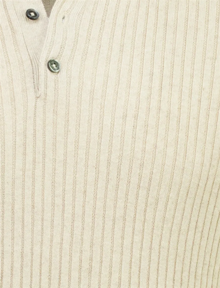 Beige polo Born with Appetite korte mouw gebreid