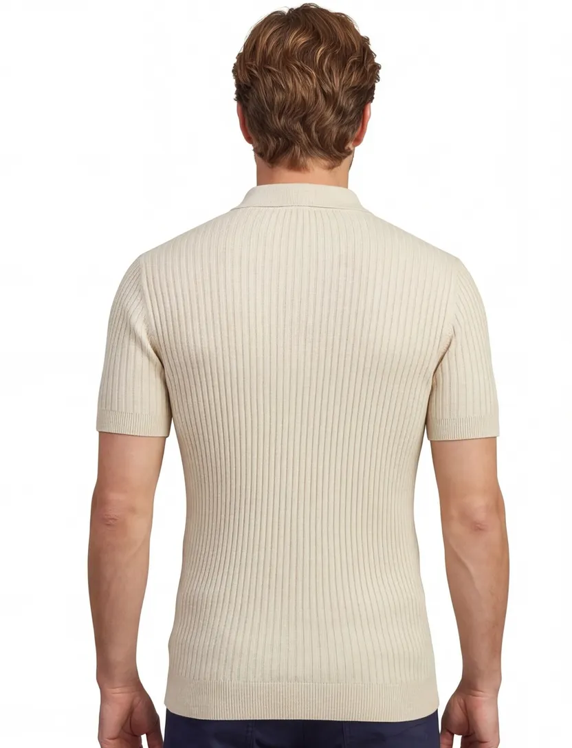 Polo Born with Appetite beige gebreid korte mouw linnen