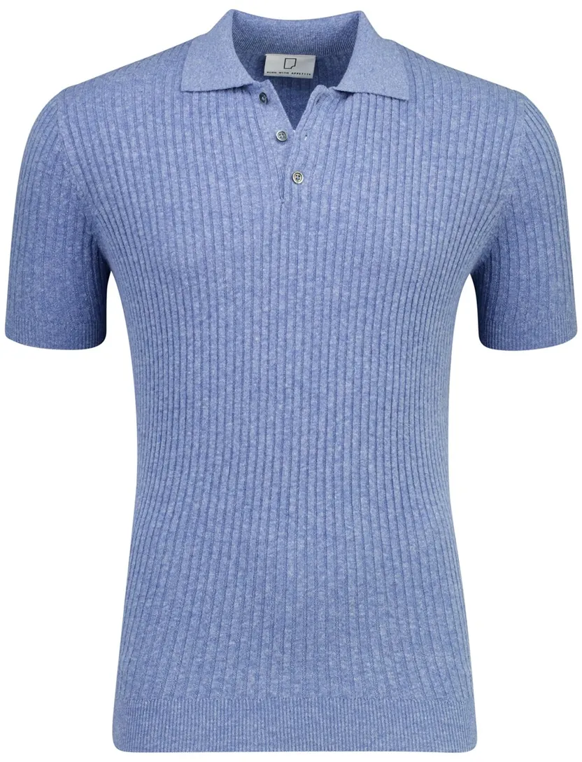 Poloshirt Born with Appetite blauw gebreid linnen