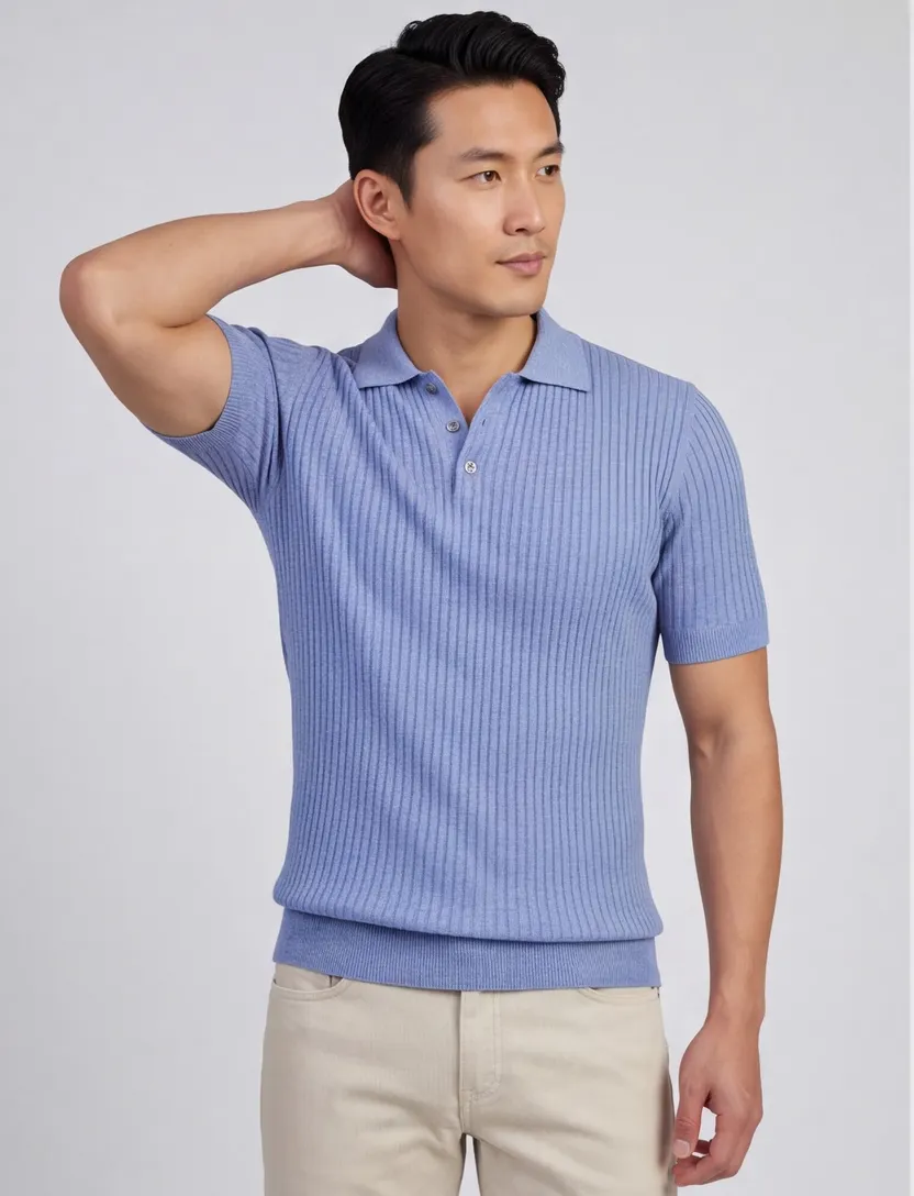 Poloshirt Born with Appetite blauw gebreid linnen