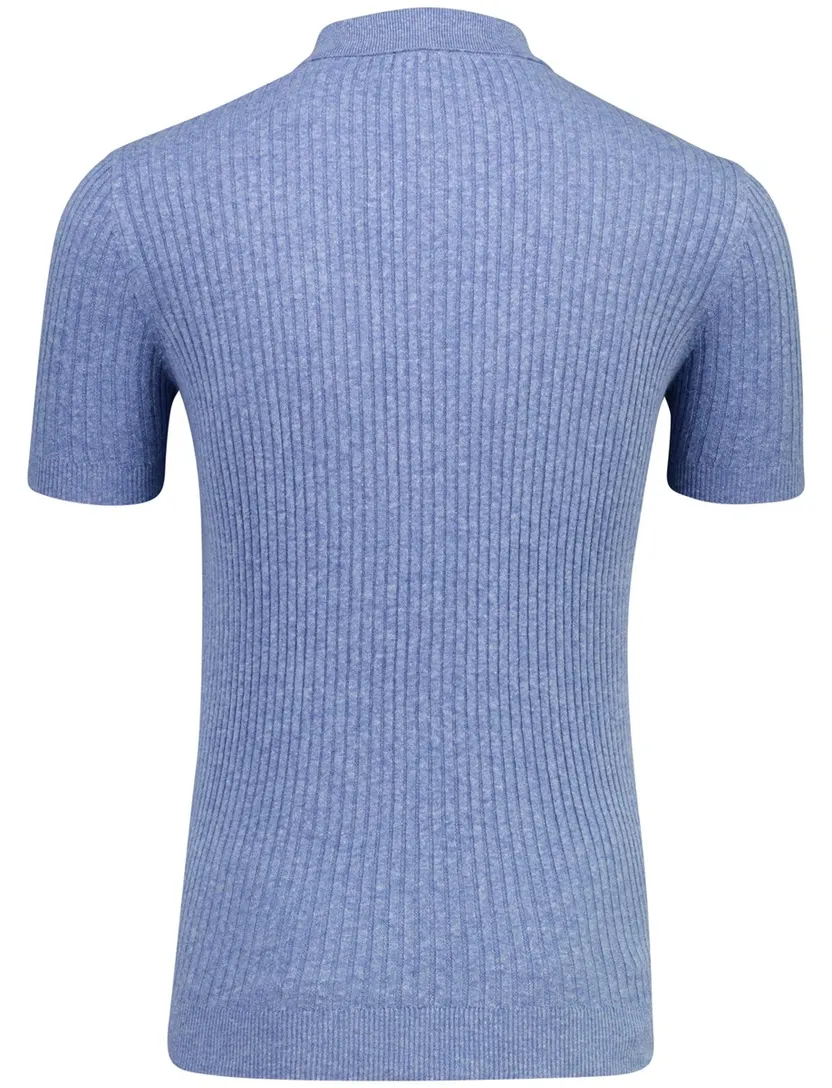 Poloshirt Born with Appetite blauw gebreid linnen
