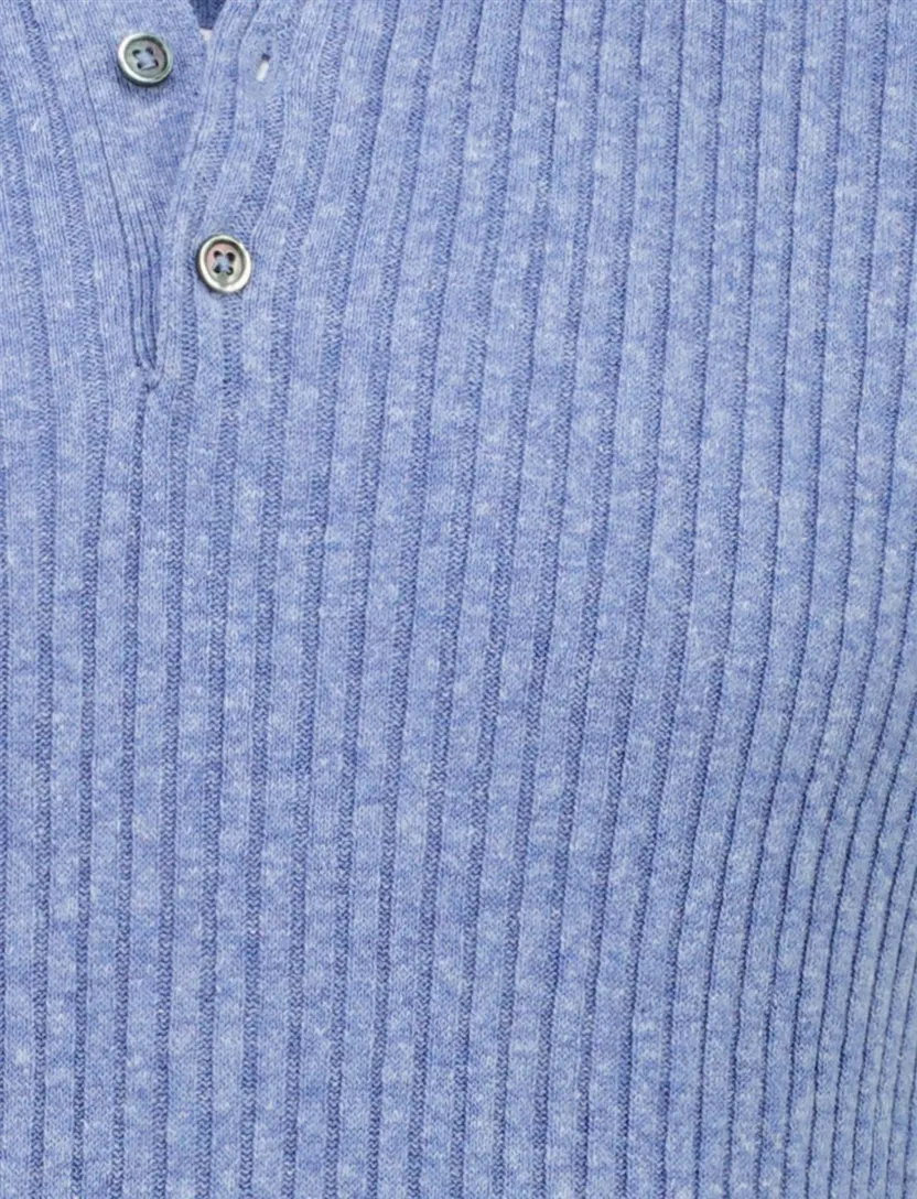 Poloshirt Born with Appetite blauw gebreid linnen