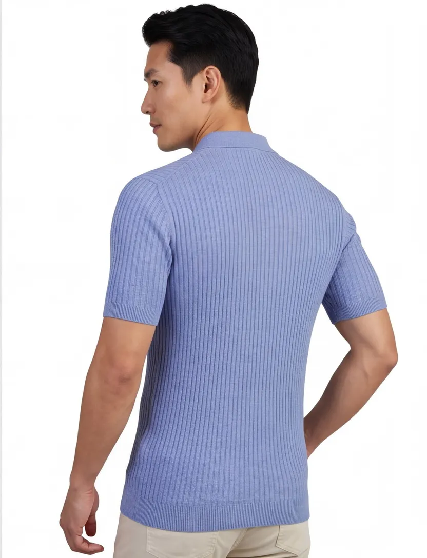 Poloshirt Born with Appetite blauw gebreid linnen
