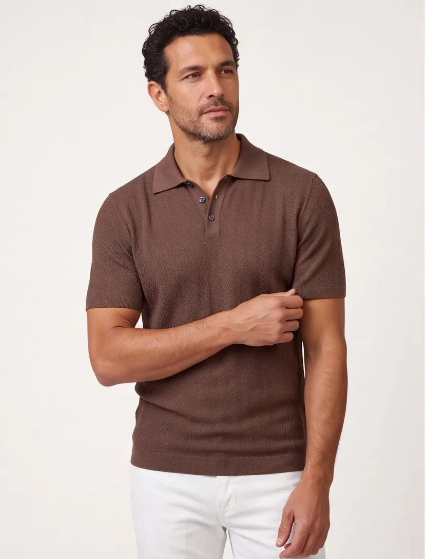 Polo Scotland Blue bruin kaene knitted 3 knoopjes