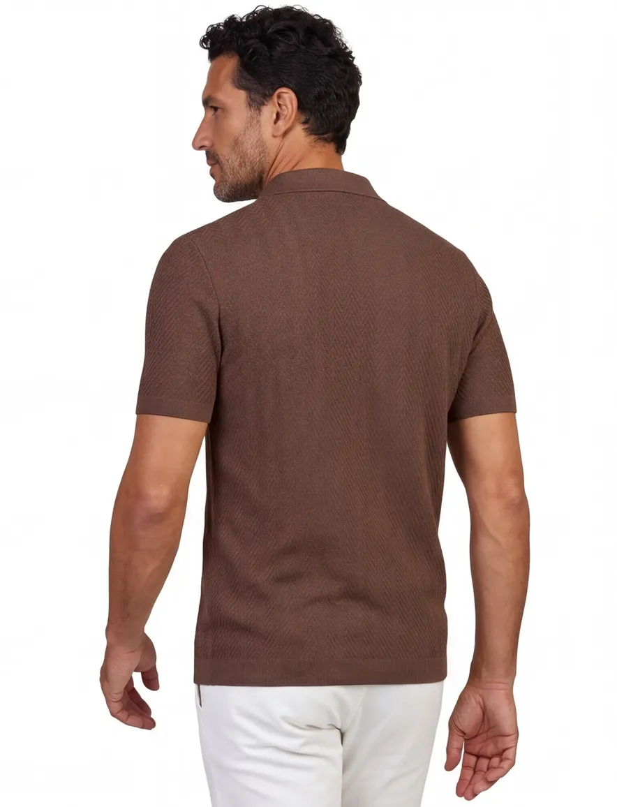 Bruine polo Scotland Blue kaene knitted korte mouw