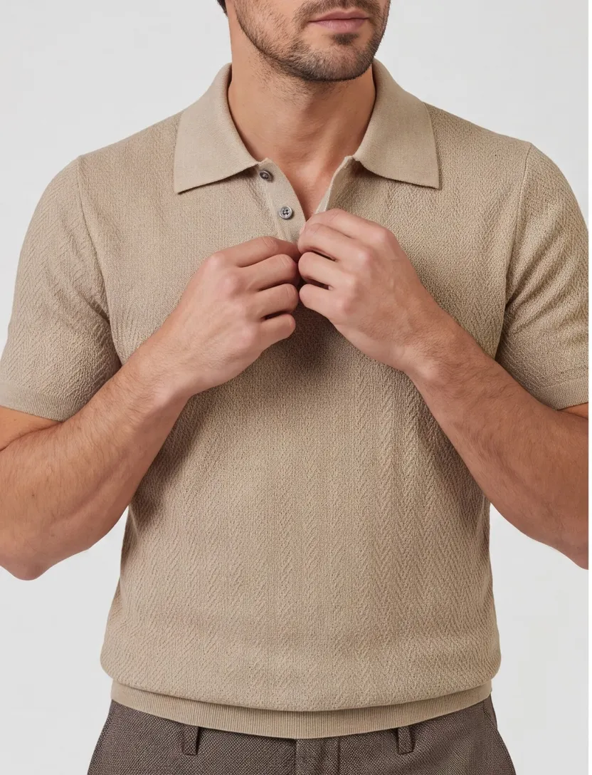 Polo Scotland Blue beige korte mouw kaene knitted