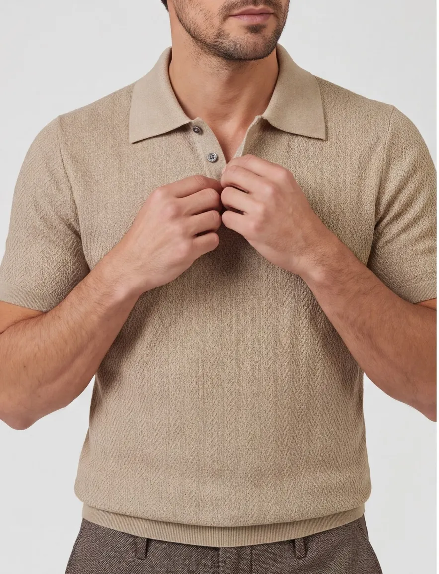 Scotland Blue Pebble Keane knitted polo beige