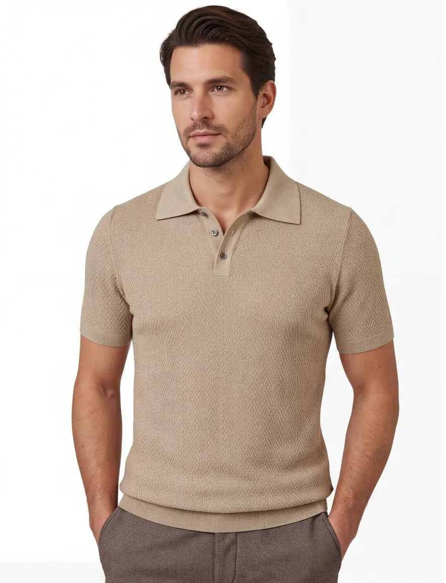 Scotland Blue Pebble Keane knitted polo beige