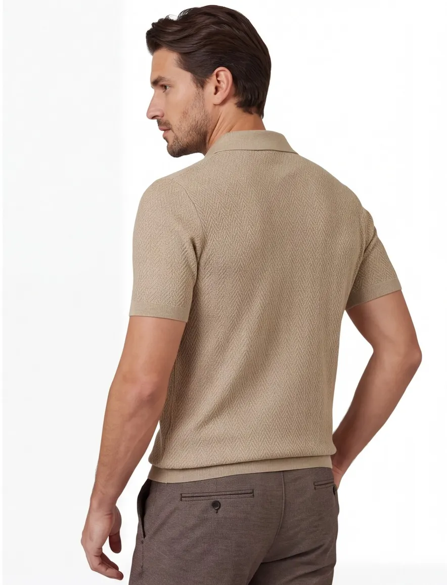 Scotland Blue Pebble Keane knitted polo beige