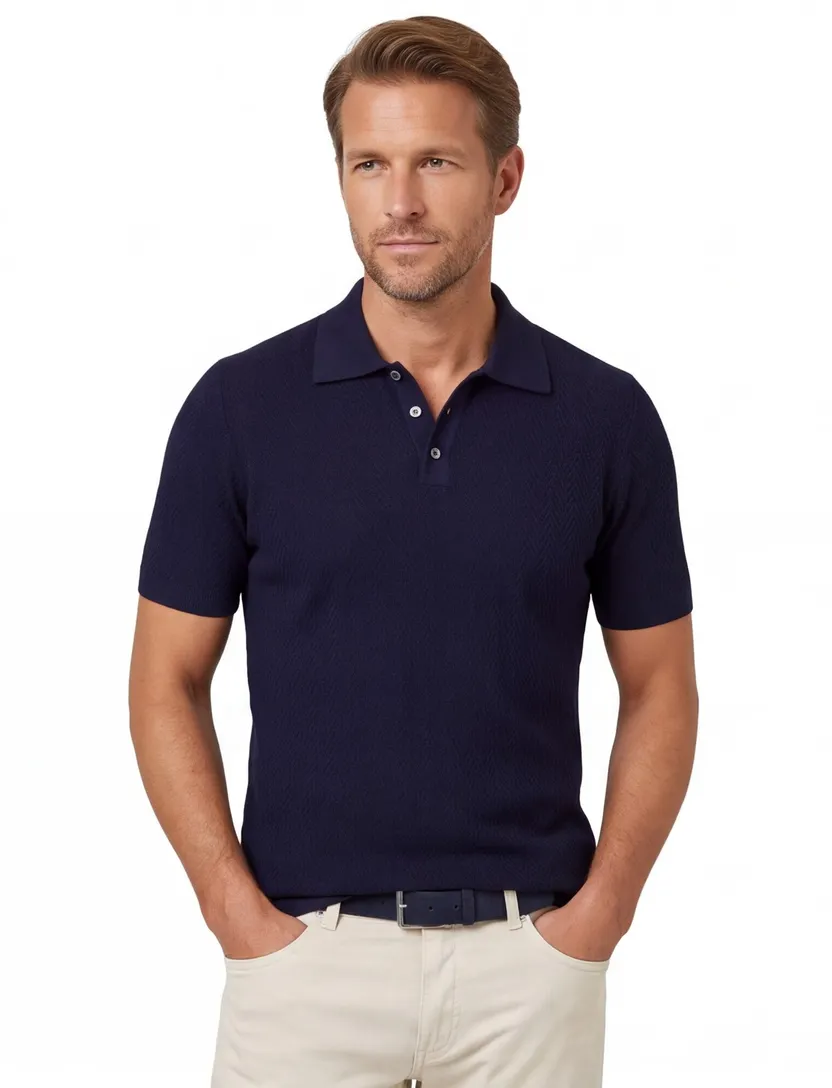Polo Scotland Blue navy kaene knitted 3 knoopjes