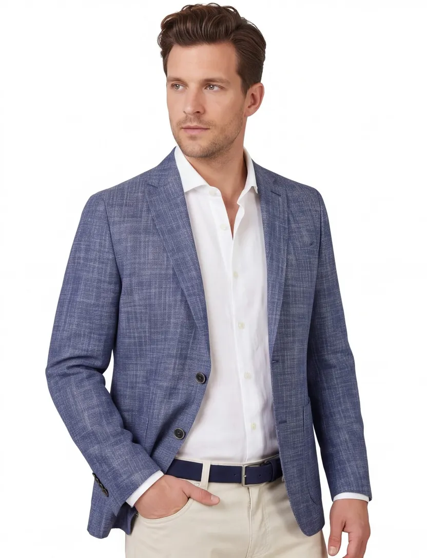 colbert Portofino blauw normale fit gemeleerd