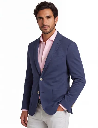 Portofino colbert Portofino donkerblauw pochet normale fit crem knopen