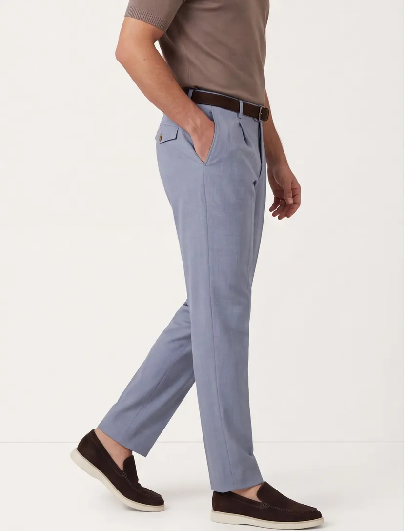 Pantalon Born With Appetite slim fit bandplooi lichtblauw