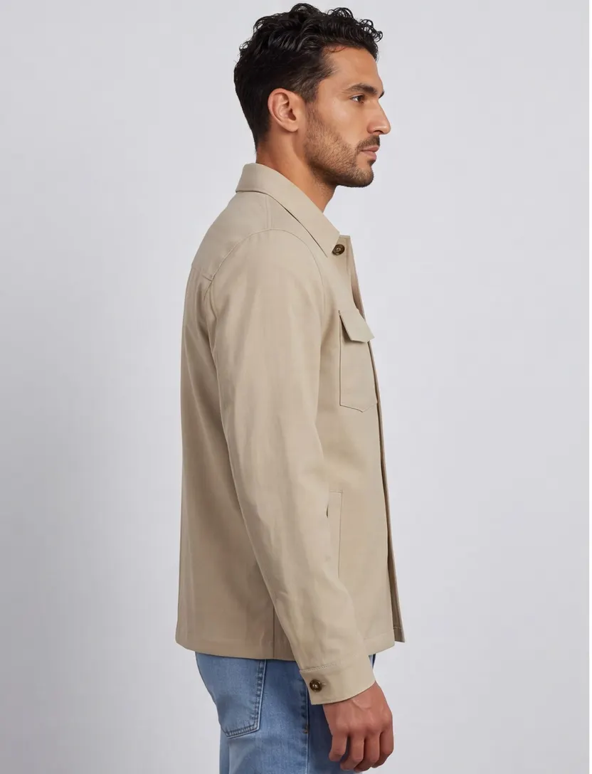 Beige overshirt Born With Appetite normale fit knopen
