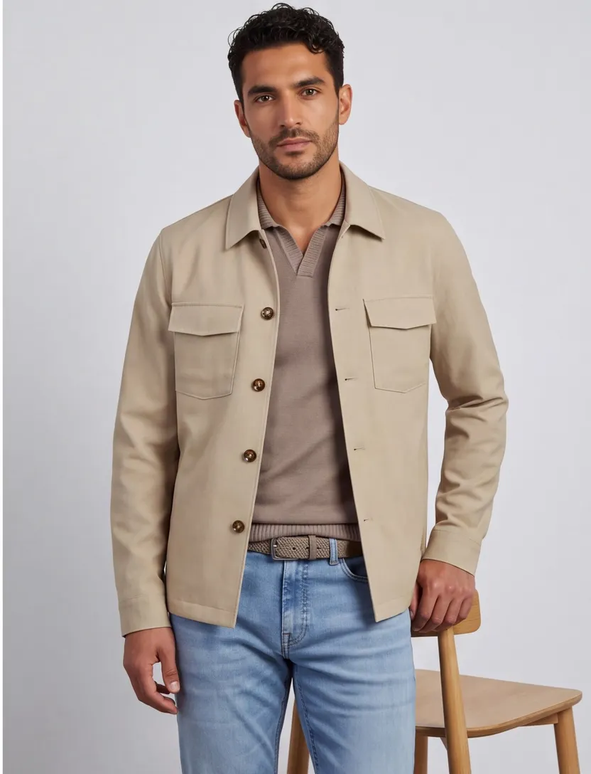 Beige overshirt Born With Appetite normale fit knopen
