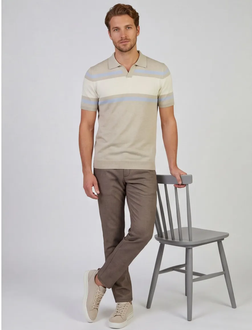Scotland Blue Avan knitted polo v-hals beige