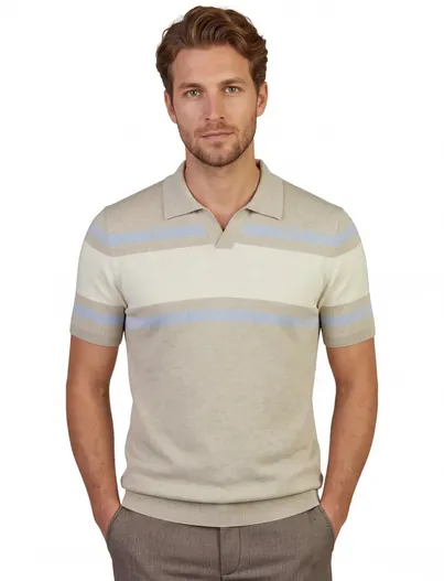 Scotland Blue Beige polo Scotland Blue Avan knitted gestreept