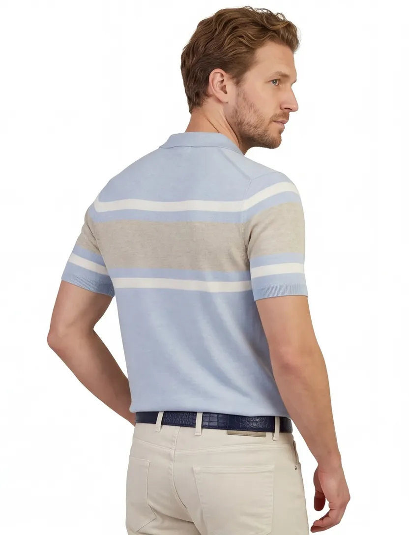 Lichtblauwe polo Scotland Blue Avan knitted v-hals