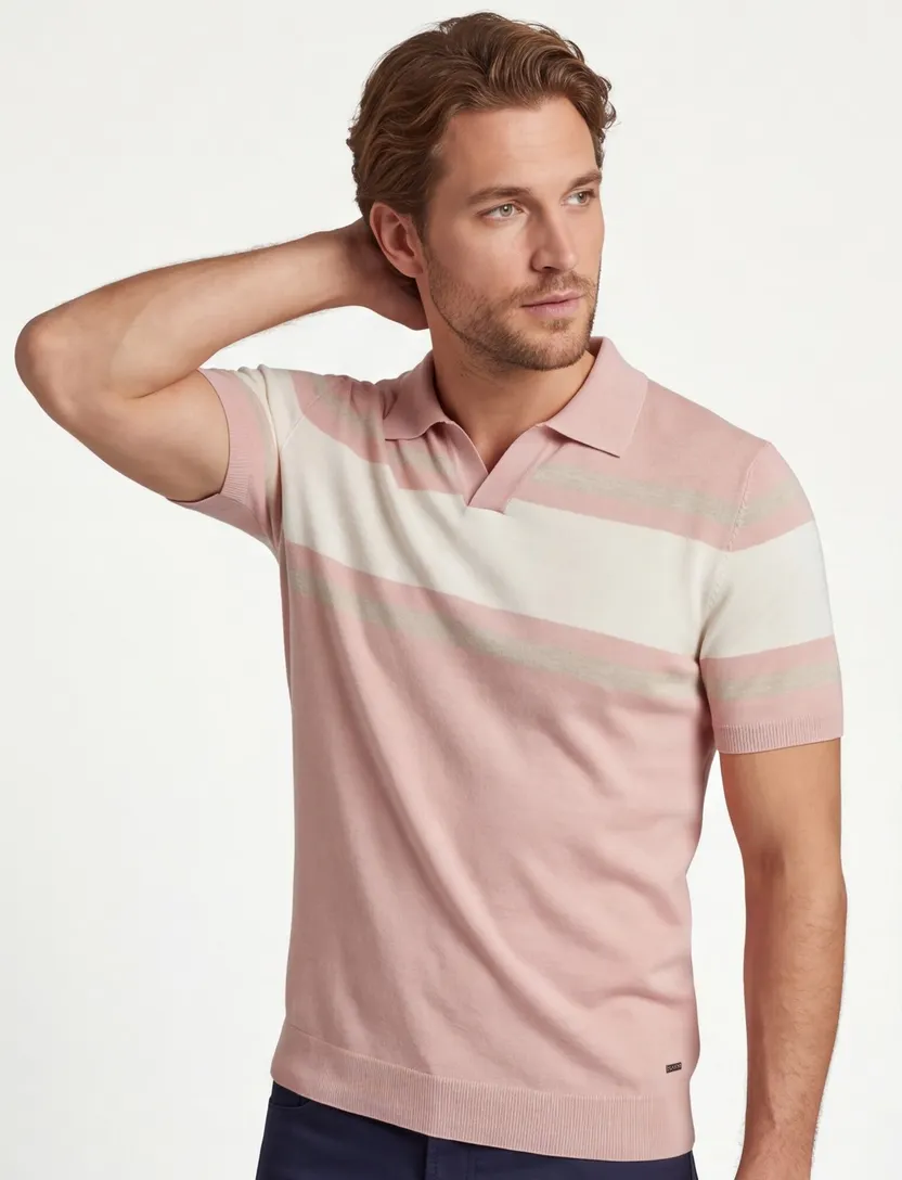 Roze gestreepte polo Scotland Blue Avan knitted v-hals