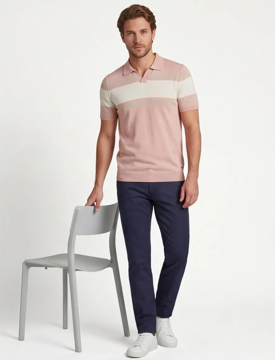 Scotland Blue Avan polo roze gestreept knitted